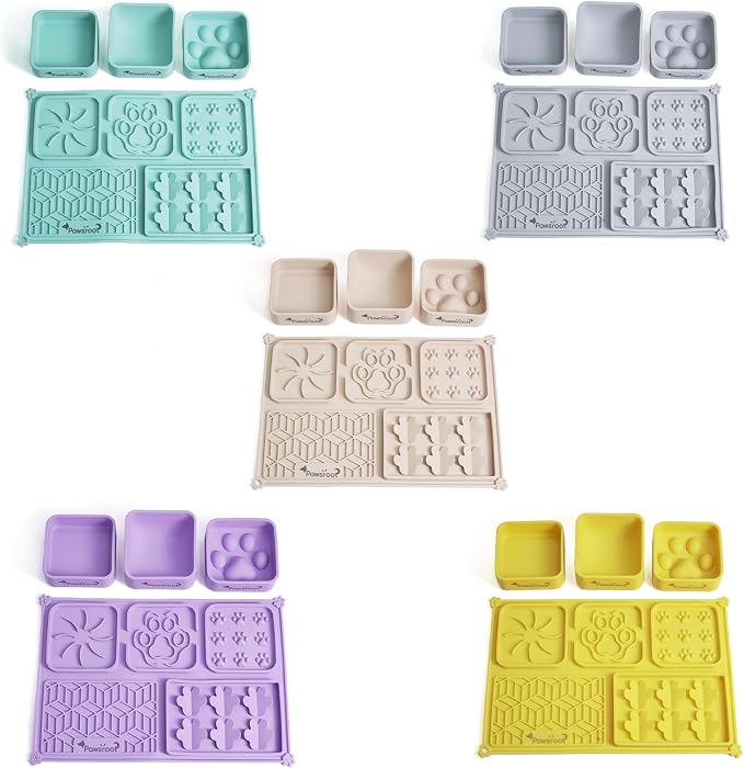 Extra Large Dog Lick Mat & Slow Feeder Bowl Set - XXL Silicone Enrichment Tray for Large Breeds - 2-in-1 Calming Puzzle Toy with 3 Removable Bowls (Soft Mint)