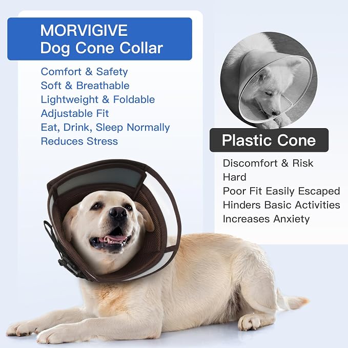 Dog Recovery Collars & Cones, Large Dog Cone, Brown, XL | Adjustable Dog Soft Cone, Stop Licking Wounds After Surgery & Skin Disease, Lightweight, Comfortable Elizabethan Collar