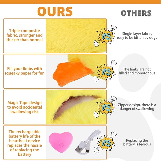 KOOLTAIL Calming Duck Toy for Dogs, Dog Heartbeat Stuffed Toy for Anxiety Relief, Plush Snuggle Toy for Puppy Calming Behavioral Training Sleep Aid Comfort for Small Medium Dog Pet Companion Pillow