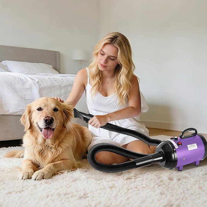 NESTROAD Dog Dryer for Pet Grooming,High Velocity 4.3HP/3200W Dog Blower Force Dryer with Stepless Adjustable Speed,Professional Pet Hair Drying with 4 Different Nozzles for Dogs Pets,Purple