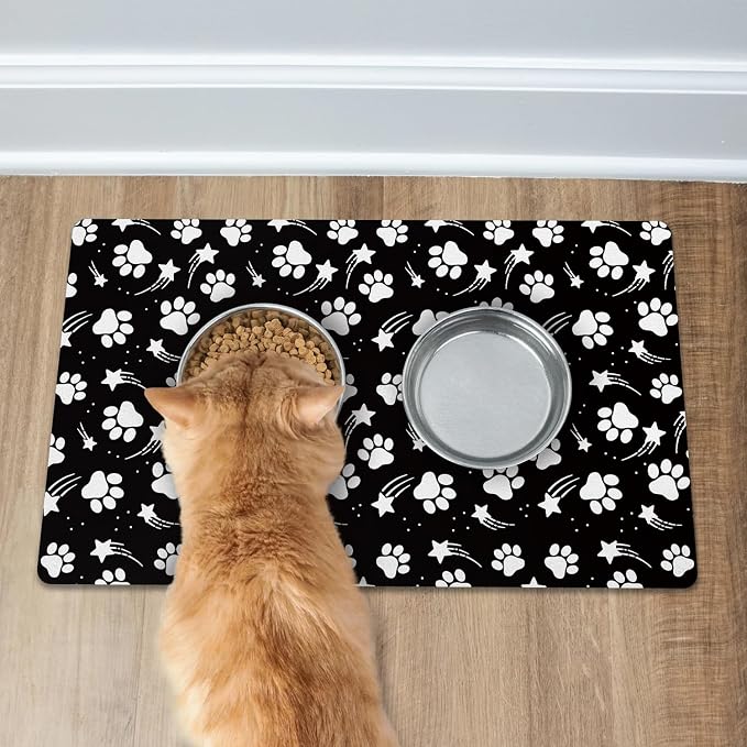 Dog Food Mat 16x24 Inch Pet Feeding Absorbent Mats for Floor Dog Cat Water Bowl Placemat Non-Slip Washable Pet Food and Water Mat