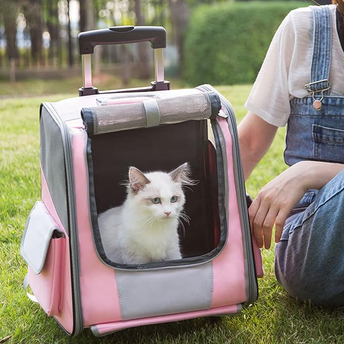 Rolling Pet Travel Carrier Backpack with Wheels 4 in 1 Pet Carrier Soft-Side Dog Carriers Luggage Bag,Mesh Ventilation Windows, Storage Pockets for Walking, Hiking