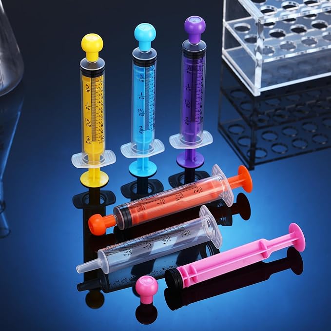 TrelaCo 100 Pieces Plastic Syringe for Liquid with Caps Colored Syringe Without Needle Colorful Measuring Tools Individually Sealed for Pet Feeding, Industrial Scientific Labs, 5 Colors(10 ml)