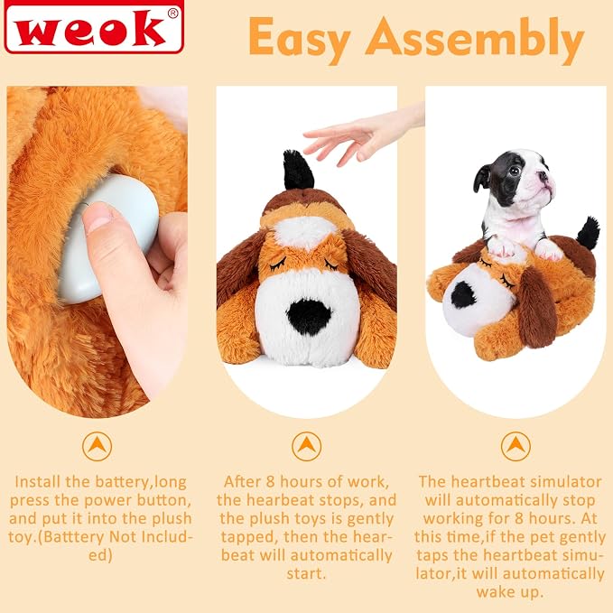 WEOK Heartbeat Puppy for Dogs-for Separation Anxiety Relief, Heartbeat Stuffed Animal Anxiety Calming Behavioral Aid Plush Toy for Dogs Cats Pets