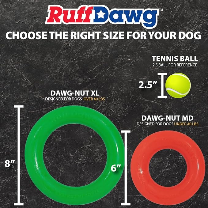 Ruff Dawg Indestructible Dawg-Ring XL 8” Yellow – Heavy-Duty Solid Rubber Tug & Fetch Toy for Dogs 40 lbs & Up – Floats & Bounces – Made in USA