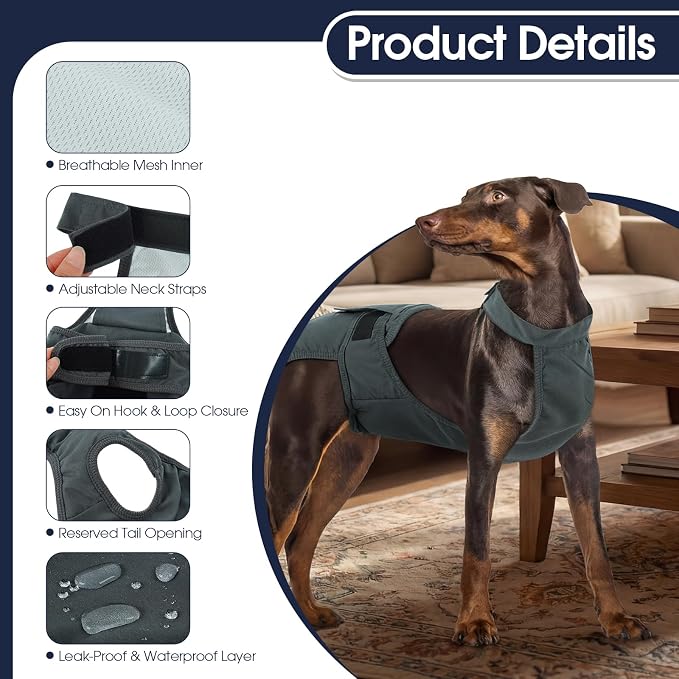 IECOii Washable Dog Diapers Female with Suspenders,Escape-Proof Dog Period Diaper for Heat, Incontinence & Potty Training,Anti-Harassment Pet Period Underwear, Home Carpet Accident Protection, XL