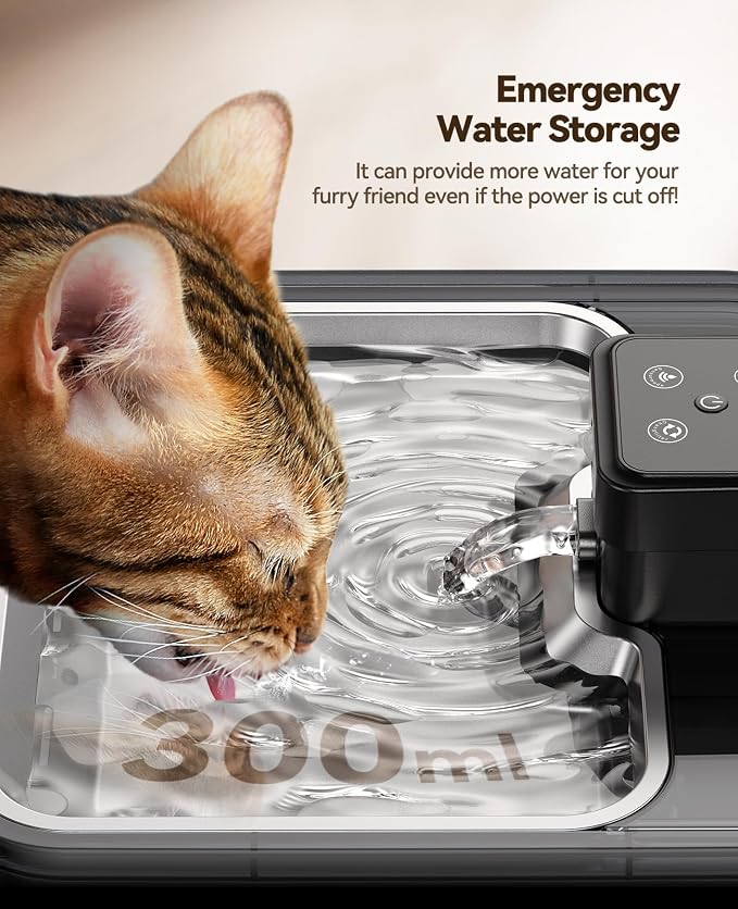 Cat Water Fountain Stainless Steel Visual Filter Cordless Battery Operated Water Fountain for Cats Indoor - 3.2L & 6 Pack Replacement Filters + 6 Pump Sponges