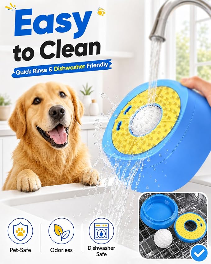 Interactive Slow Feeder Dog Bowl for Dogs & Cats: 2-in-1 Liquid Treat Enrichment Feeder with Rolling Lick Ball, Anti-Slip Suction Base for Yogurt, Bone Broth, Wet Food & Frozen Treats