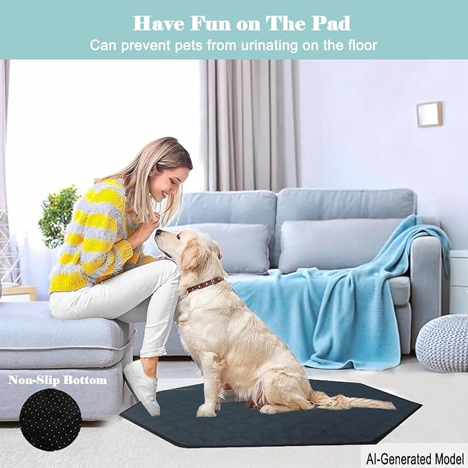 Dog Playpen Mat, Washable Pee Pad for Octagon Puppy Whelping Pading Leakproof Potty Training Pad Liner for Crate Kennel Indoor (Dark Grey, Octagon-XXL-28'*70'(Wide*Diameter))