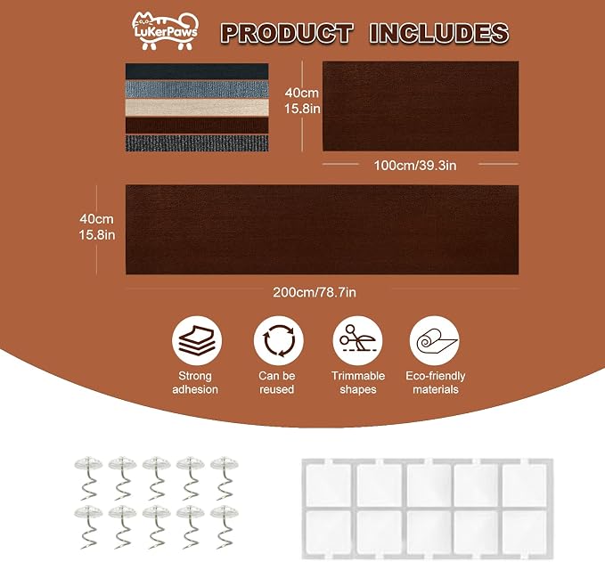 Cat Scratch Mat, Cat Scratch Couch Cats Scratch Furniture Protector for Couch, cat Scratch pad,cat Tree,DIY Climbing Carpet for Cat Tower Replacement Pads (Khaki, 78.7" x 15.8")