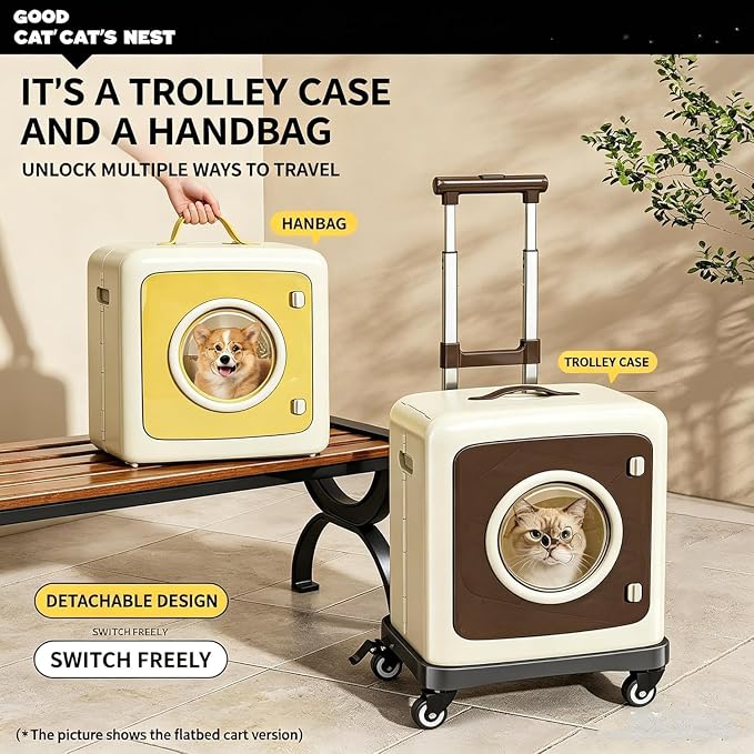 Pet Carrier with Wheels Foldable Cat Carrier, 3-Level Adjustable Handle 360° Wheels, Detachable Multi-Use Rolling Pet Travel Carrier for Cats & Small Dogs, Portable Outdoor Travel Pet Crate (Red)