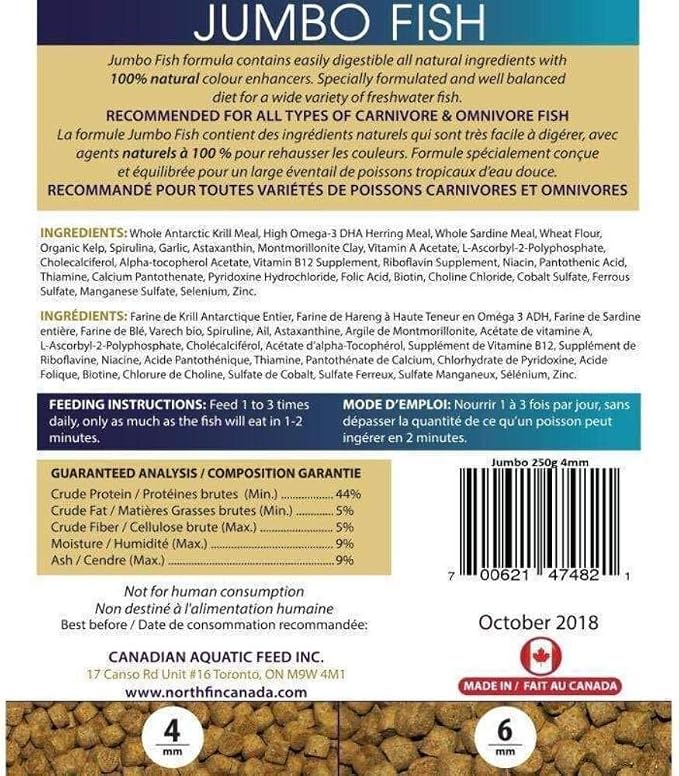Northfin Fish Food Jumbo Formula Slow Sinking Pellets (6mm 500g)