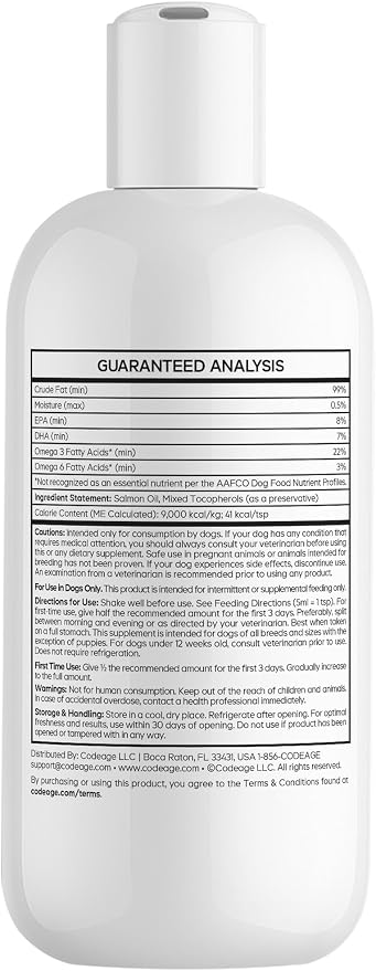 DNA PET Wild Alaskan Salmon Oil for Dogs - EPA, DHA, Omega 3 & 6 Fatty Acids for Pets - Liquid Fish Oil Supplement for Dogs - All Breeds - 8 fl oz