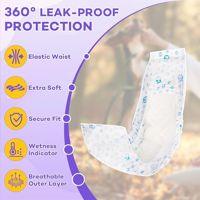 BURVAGY 50 Count Disposable Male Dog Wraps, Male Dog Diapers, Super Absorbent Pee Wraps, Belly Bands for Dogs, Leak Proof, Wetness Indicator, Puppy and Doggie Diaper for Peeing, Large