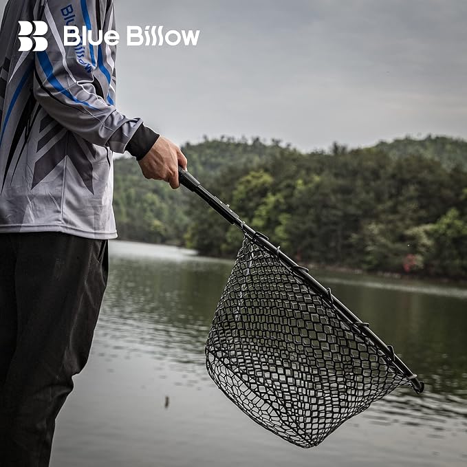 Rubber Fishing Net Large Folding Landing Collapsible Aluminum Pole Handle with Deep Net for Fishing,Big Fishing Net for Freshwater and Saltwater,Fly Fsihing Net Extend to 67 inches