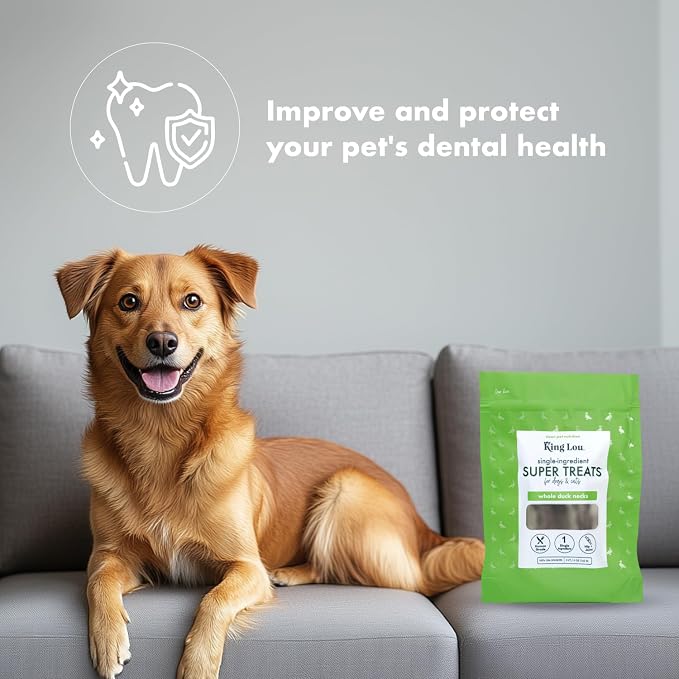 King Lou Pets - Whole Duck Necks for Dogs & Cats - Dehydrated Dog Treats - USA-Made Dental Chews for Dogs - Protein-Rich Collagen Snacks, 5 Count