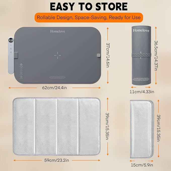 Homelove Warming Mat for Food - Electric Warming Tray with 6-Level Temperature and Hours Setting, Full Surface Graphene Heating, Waterproof Dishwasher-Friendly Food Warmer for Parties, Kitchen (Grey)