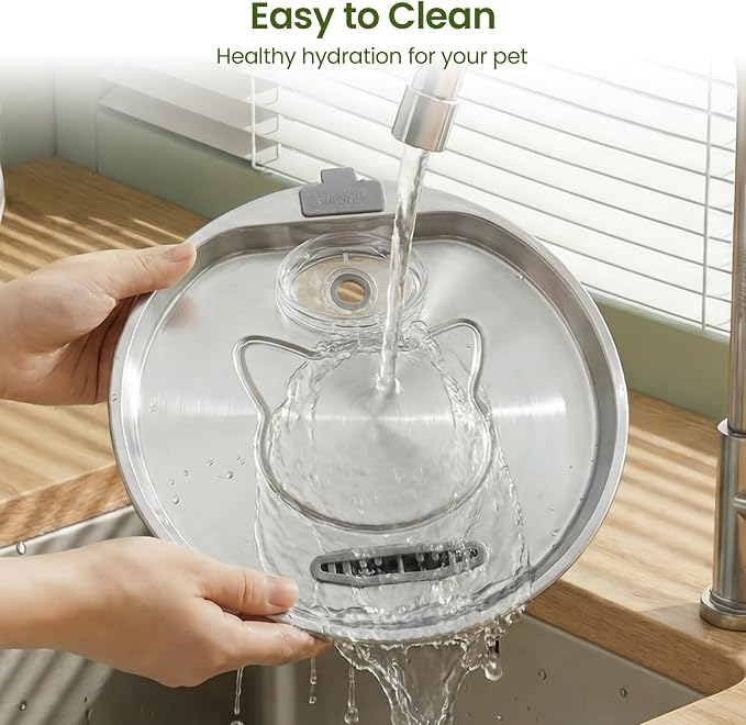 Stainless Steel Cat Water Fountain 108oz/3.2L, Pet Drinking Fountain with 3 Filters & Quiet Water Pump, Automatic Water Dispenser for Cats Indoor, Water Level Window, Easy to Clean