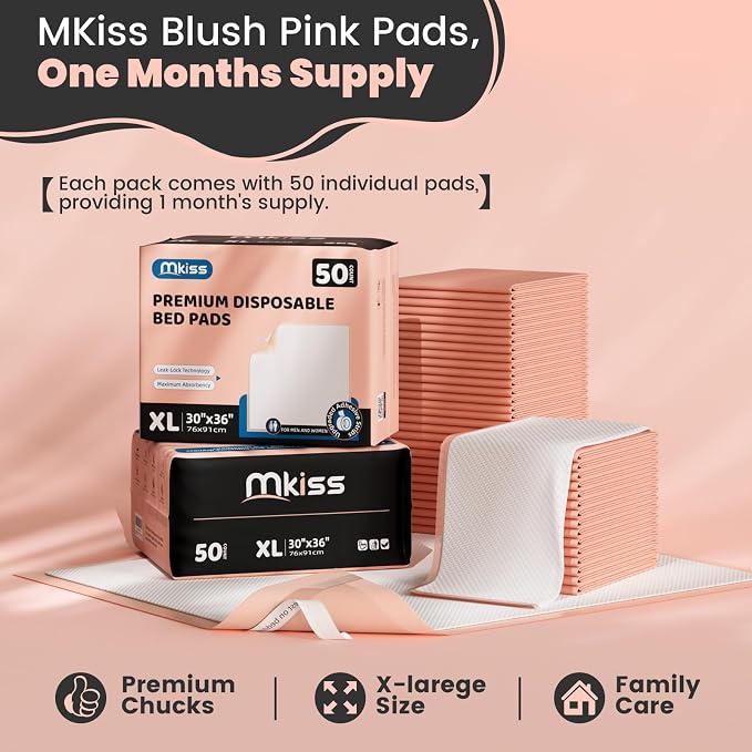 MKISS Bed Pads with Adhesive Strip 30"x36", 100 Count, Thick Absorbent Incontinence Adults Underpads Disposable, Leakproof Pee Pads, Extra Large Pet Training Pads