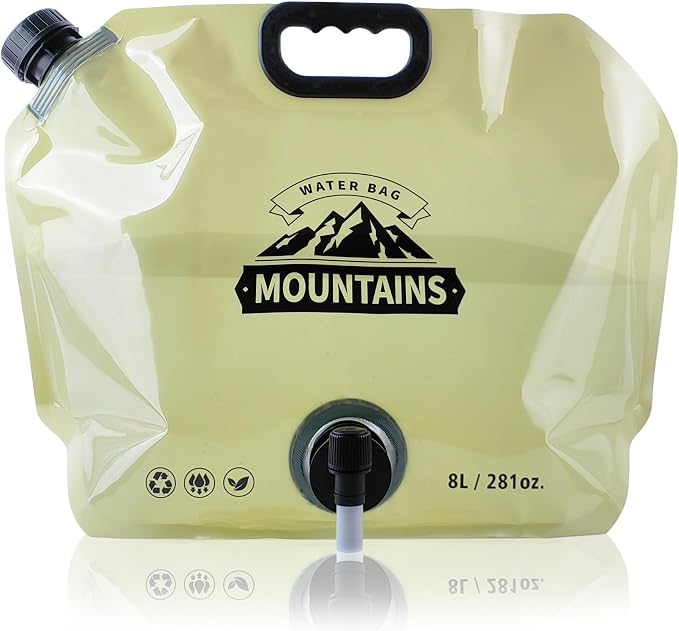 Water Jug Camping 2.1 Gallon Collapsible with Spigot, BPA Free Portable Water Pouch Foldable Water Bags for Outdoor Hiking, Travel and Emergency & Water Storage Containers (Beige-3Pcs)