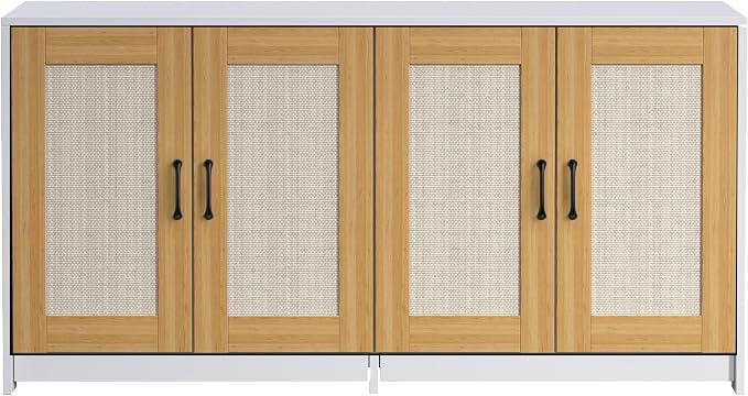 Double Room Litter Box Enclosure, 47 Inch 2 Cats Hidden Litter Box Furniture with Sisal Doors and Sliding Bottom Drawers, Wood Indoor Cat Cabinet TV Stand White