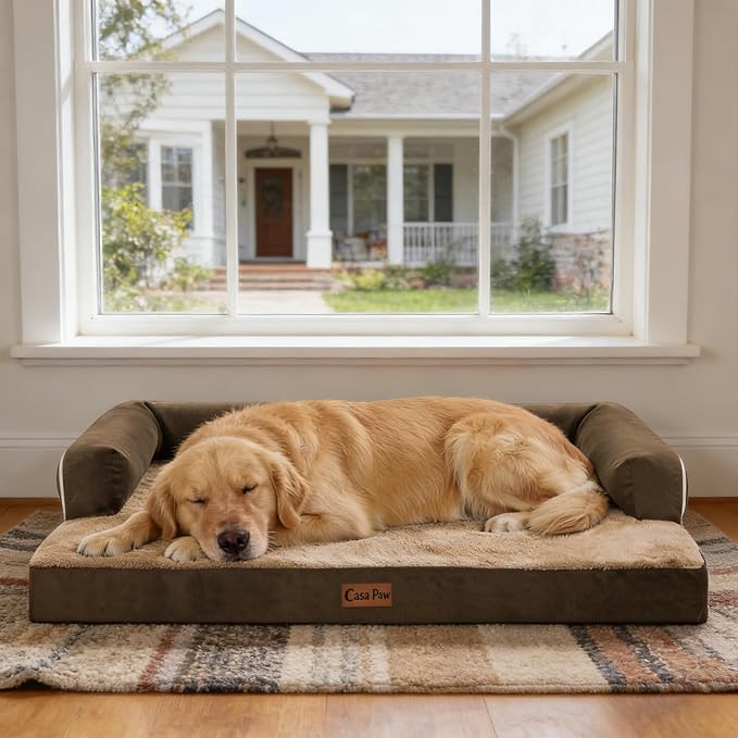 Orthopedic XXL Dog Beds, Waterproof Egg Crate Foam Big Pet Bed for All Breed Sized Dogs 53x42Inch, Washable Extra Large Dog Couch Bed with Removable Cover and Non-Slip Bottom, Brown