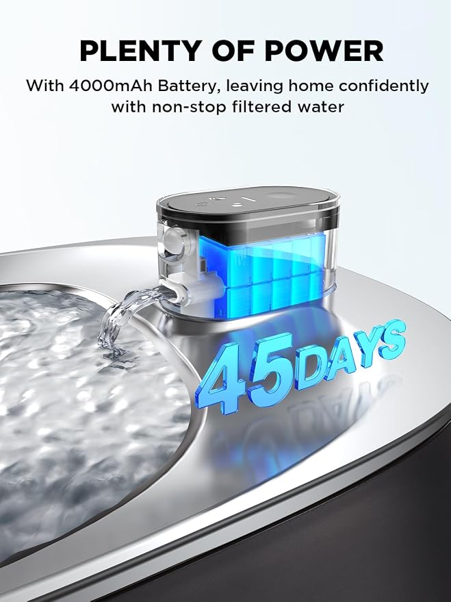 FEELNEEDY Wireless Cat Water Fountain, 4L Pet Water Fountain for Cats and Dogs with 8 Pack Filter Replacement