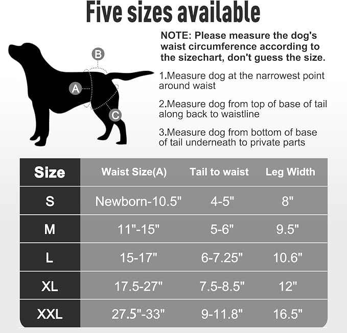 Washable Reusable Female Dog Diapers(5 Pack) Small Medium Large Doggie Puppy & Doggy Dog Diaper, Period Panties in Heat XX-Large Black