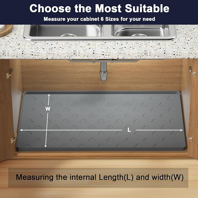 Under Sink Mat - Waterproof Kitchen Cabinet Tray - 34" x 22" Flexible Silicone Under Sink Liner - Kitchen Bathroom Cabinet Mat and Protector for Drips Leaks Spills