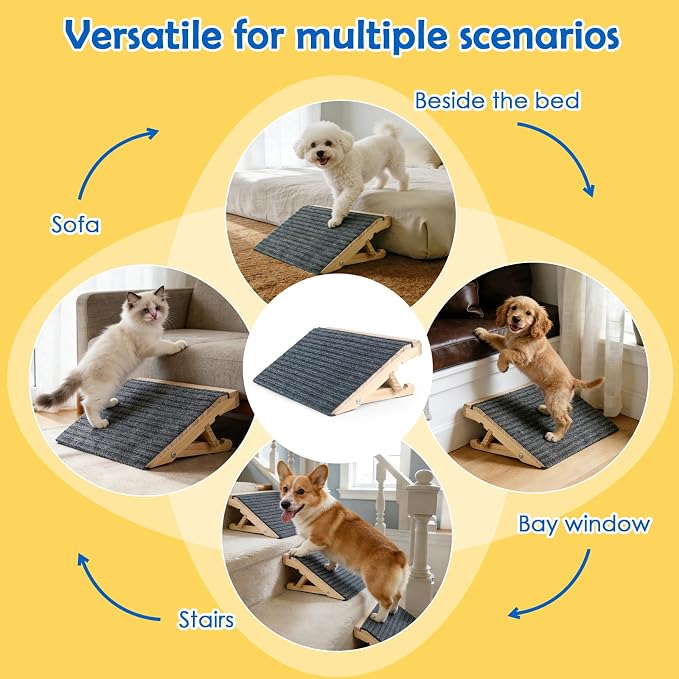 Adjustable Dog Ramp for Stairs, 2-Height Foldable Wooden Pet Steps | 4 Pack, 4.3"/5.5"H, Gentle on Joints, for Small & Senior Dogs, with Anti-Slip Carpet, Solid Wood, 170 lbs, No Assembly