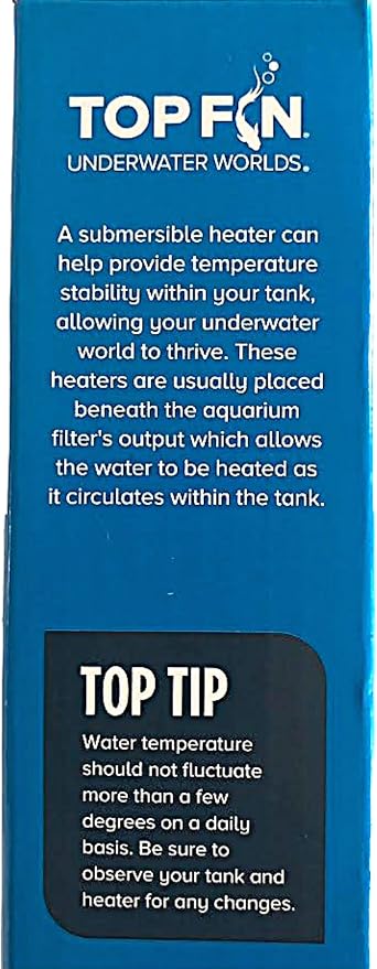 Top Fin Compact Subersible Aquarium Heater On & Off Loght Indicator with Auto Shut-Off. (10-20 Gallon Aquariums)