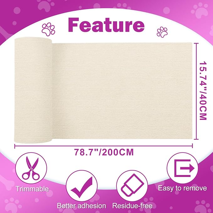 ENONCI Anit Cat Scratch Couch Furniture Protector,78.7x15.8 Cat Wall Corner Scratcher Pads Mat,DIY Climbing Scratching Carpet Post Board Replacement