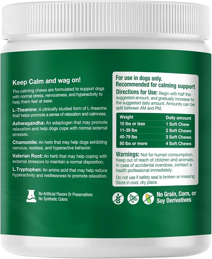Calming Chews for Dogs - Dog Calming Treats Helps with Dog Anxiеty Rеlief, Separation, Strеss, Barking, Fireworks, Travel, Composure - Natural Dog Supplements 180 Soft Chews