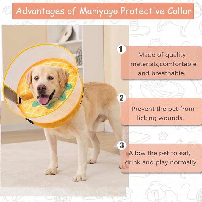 Inflatable Dog Cone Collar for Large Medium Small Dogs, Soft Dog Donut Collar Adjustable Recovery Cone for Pets After Surgery, Extra Enhanced Anti-Licking Guard Shield (Pineapple, Small)