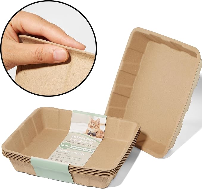 Vealind Disposable Litter Boxes for Cats Cardboard Cat Litter Trays Cat Travel Toilet Litter Pan Liners Kitty and Small Animals Leakproof Litter Box (5 Pack)