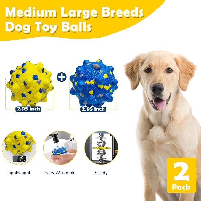 4PCS Indestructible Tennis Balls for Dogs, Dog Balls for Aggressive Chewers, Durable Bouncy Toy Balls, Interactive Toys Fetch Game, Lightweight Floating Medium