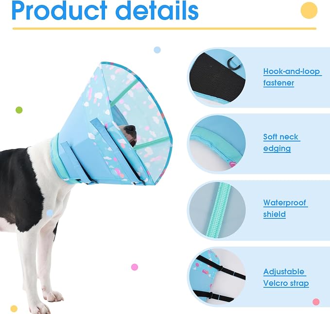 Allroaring Dog Cone, Soft Dog Cone Collar to Stop Licking, Adjustable Cones for Medium Dogs, Comfy Pet Recovery Collars & Cones Alternative for After Surgery Wound Healing, Blue M