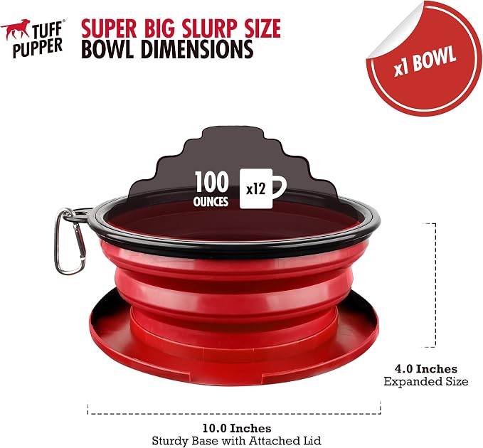 XXL Collapsible Dog Bowl (100oz / 12 Cups) and 40oz Pupflask Portable Water Bottle - Red