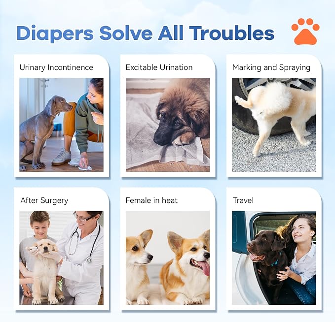 Disposable Dog Diapers Count Absorbent Soft Puppy Doggie Diapers for Female Dogs with Stretchy Waist Puppy Diaper in Heat Period Excitable Urination (L 10PCS)