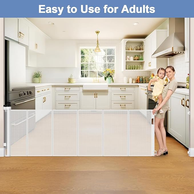 Reinforced 120 Inch Extra Wide Retractable Baby Gates Extra Wide Baby Gates for Large Openings 33 Inch Tall Retractable Dog Gate for The House 10ft Long Dog Gate Indoor Barrier with Reinforced Strips
