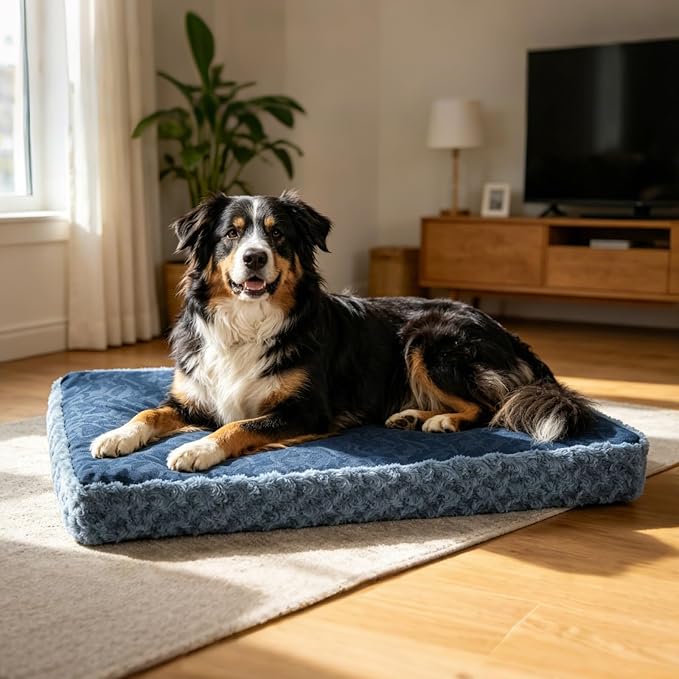 EMPSIGN Stylish Dog Bed Mat Dog Crate Pad Mattress Reversible (Cool & Warm), Water Proof Linings, Removable Machine Washable Cover, Firm Support Pet Crate Bed for Small to XX-Large Dogs, Navy/Grey