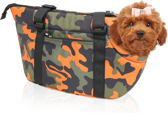 10mm Padded Tote Bag Carrier for Dog Cat Below 9 lb/4kg-Camouflage Orange