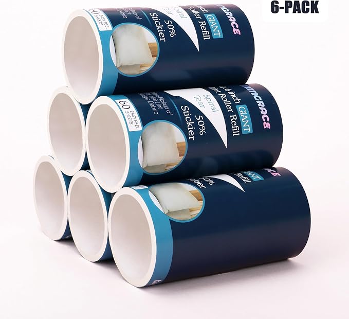 4.6 inch Giant Lint Roller Refills Only for Evercare Giant Lint Rollers and T Handle Pet Hair Roller, 50% More Pickup, 60 Sheets per Refill, 6 Pack, 360 Sheets Total