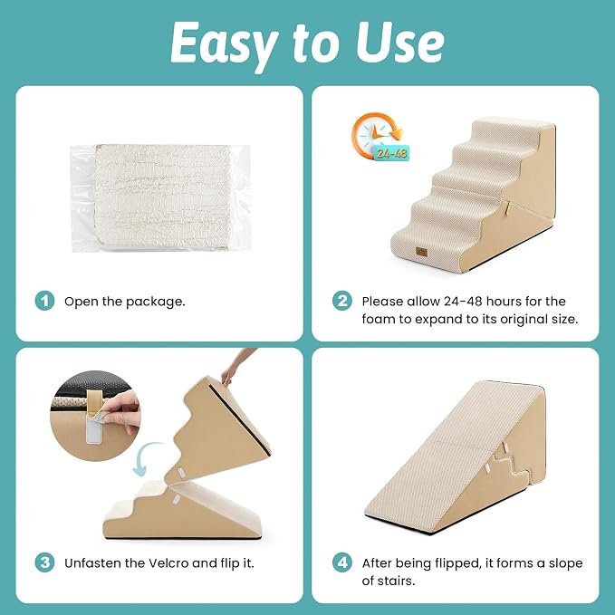 COZY KISS Dog Stairs for Small Dogs, 3-Step 2 in 1 Transformable Pet Stairs for Couch and Bed, 15.7" H Dog Steps for Old Cats, Puppy, Small Dogs (Beige, 17.7x33x22.4 in, 5.0)