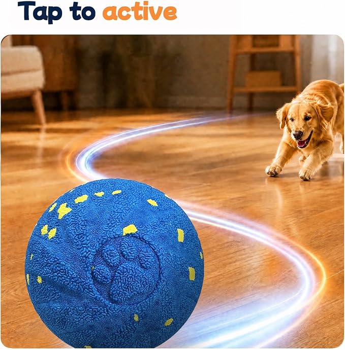 Smart Interactive Dog Toy Ball, 3 Automatic Bouncy Modes, Durable E-TPU Material for Chewing, Rechargeable and IPX7 Waterproof, Enrichment Toy for Medium and Large Dogs (Blue)