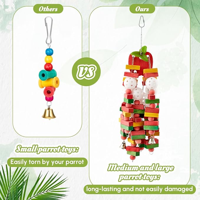 Seenelling 4 Pcs Extra Large Bird Parrot Toy Multicolored Natural Wooden Parrot Cage Chewing Toys for Large Medium Macaws Cockatoos African Grey Birds (Block and Ball)
