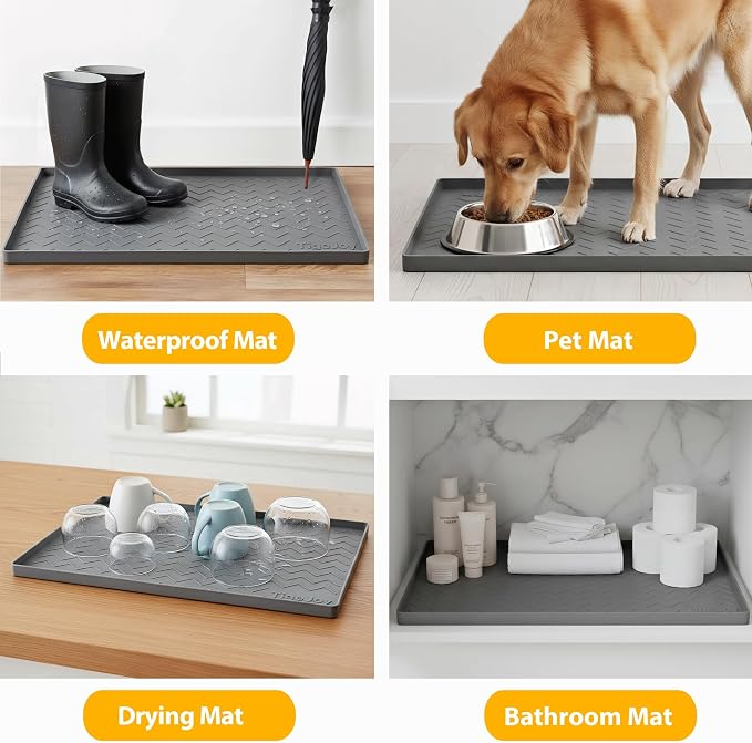 TigeJoy 37" x 19" Under Sink Mats for Kitchen Waterproof, Leak-Proof Silicone Mat Sink Protector and Cabinet Liner, Kitchen Essentials Organizer and Storage, Boot or Shoe Tray, Pet Feeding Mat