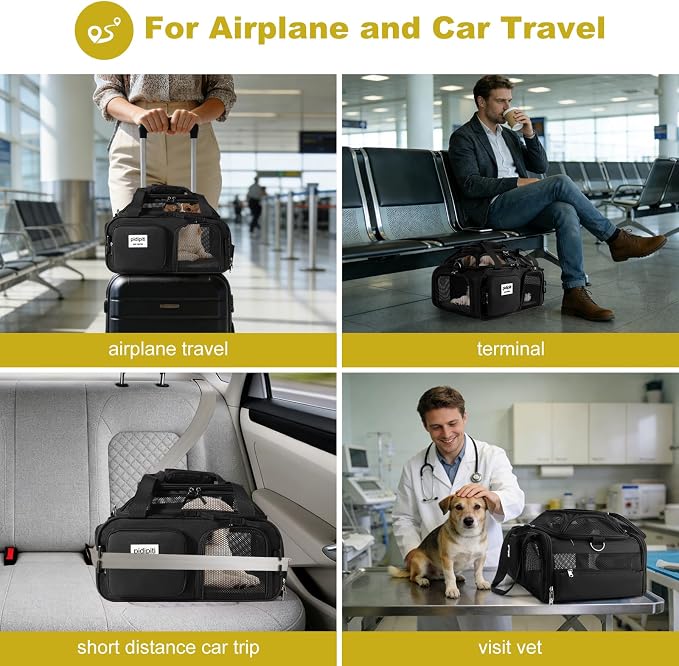 pidipiti 17x13x8 Frontier Allegiant Breeze Airline Approved top Expandable pet Carrier for Extra-Small Dog/Small cat up to 5 lbs(All Black)