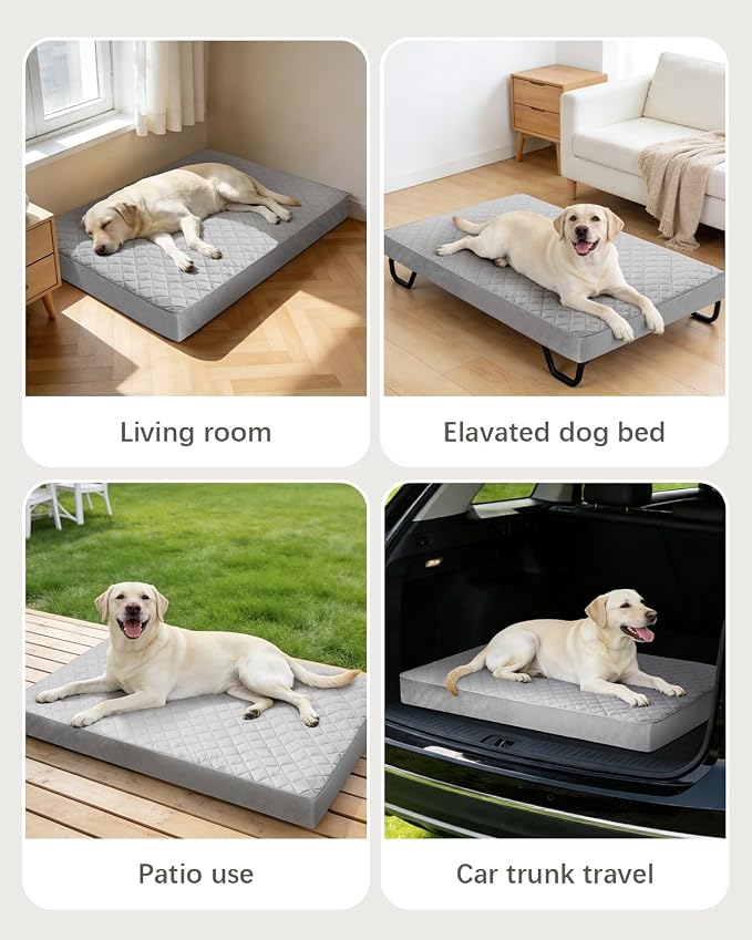 NUPIDA Orthopedic Dog Beds for Extra Large Dogs, 47x29 Inch, Light Gray | Waterproof, Removable Machine Washable Cover with Zipper, Non-Slip Bottom, Egg Crate Foam, Cozy Velevt, Fit Dog Crate kennel