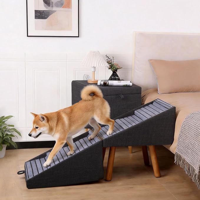 21.06”H Dog Stairs for High Bed, 6-Step Pet Stairs with Split Ottoman Design - Tall Dog Steps Convertible to Bedside Table Nightstand, Large Non-Slip Stairs for Big Medium Dogs to Bed